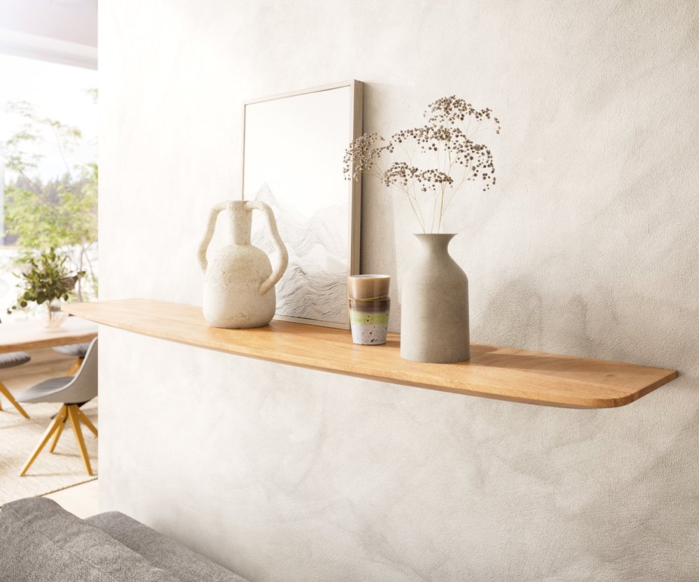 Nástenná polica Edge 145 cm akácia prírodná švajčiarska hrana masívna