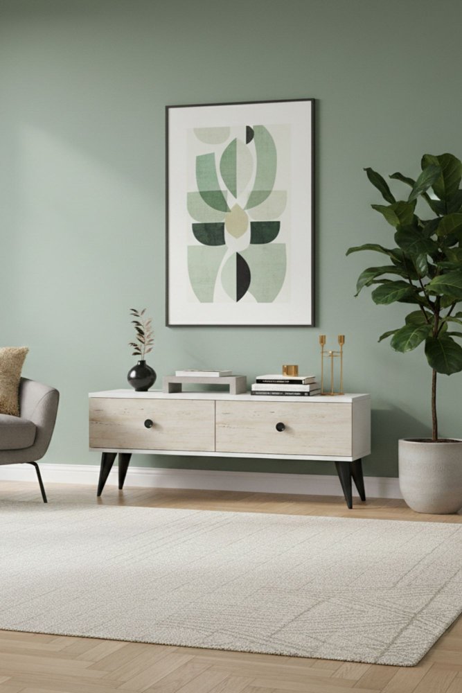 TV stolík Mona 120 - White, Travertine