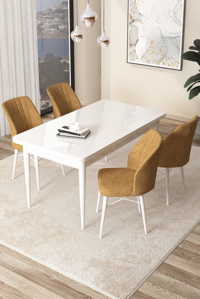Dining Table & Chairs Set (5 Pieces) Arp - White, Cappuccino