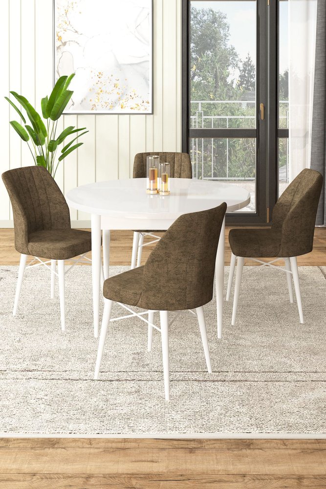 Dining Table & Chairs Set (5 Pieces) Rox - White, Brown