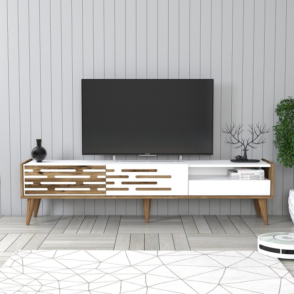 TV stolík Valensiya - Walnut, White
