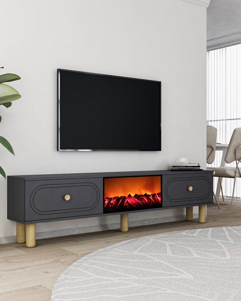 TV stolík Polen Bohem Fireplace - Anthracite