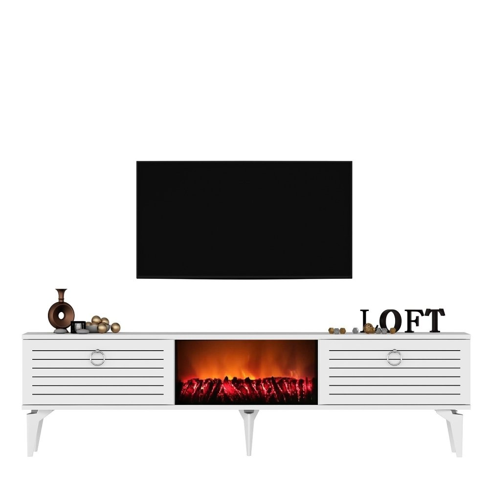 TV stolík Arona Fireplace - White
