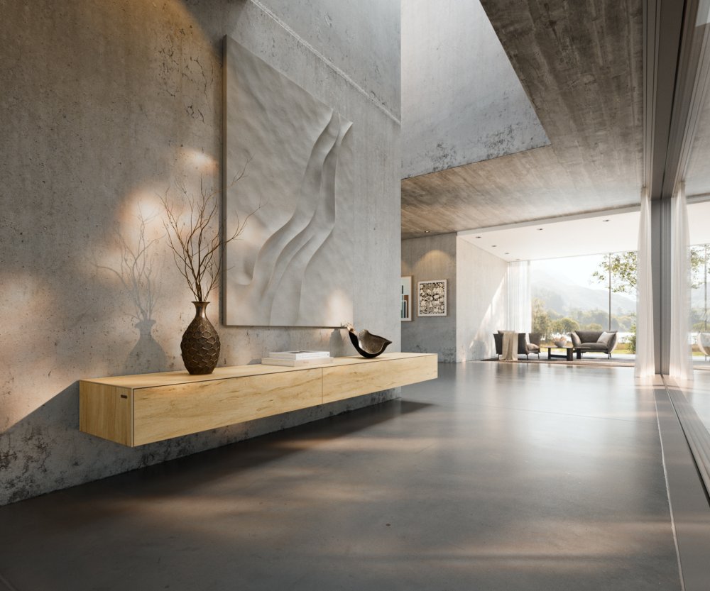 TV stolík Cuor 250 cm keramika Laminam® sabbia v dubovej farbe 1