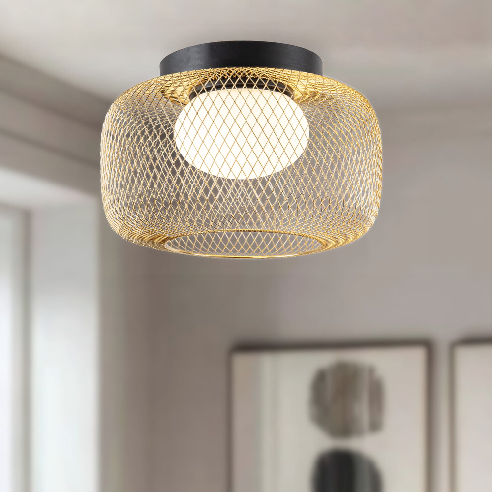 Levně Lampa sufitowa Sopra 32 czarno złota klosz druciany do salonu GX53