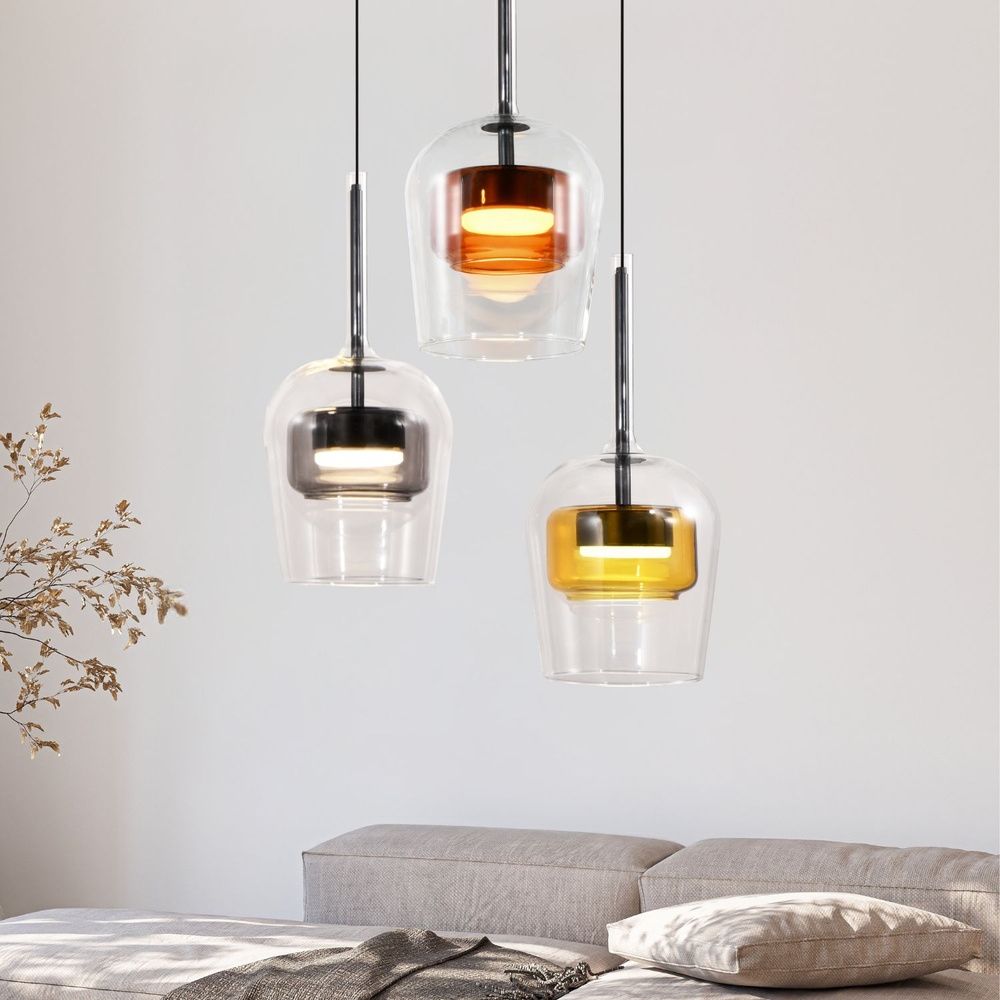 Levně Lampa wisząca Glaxi szklane klosze kolorowe potrójna nad stół 3xGX53