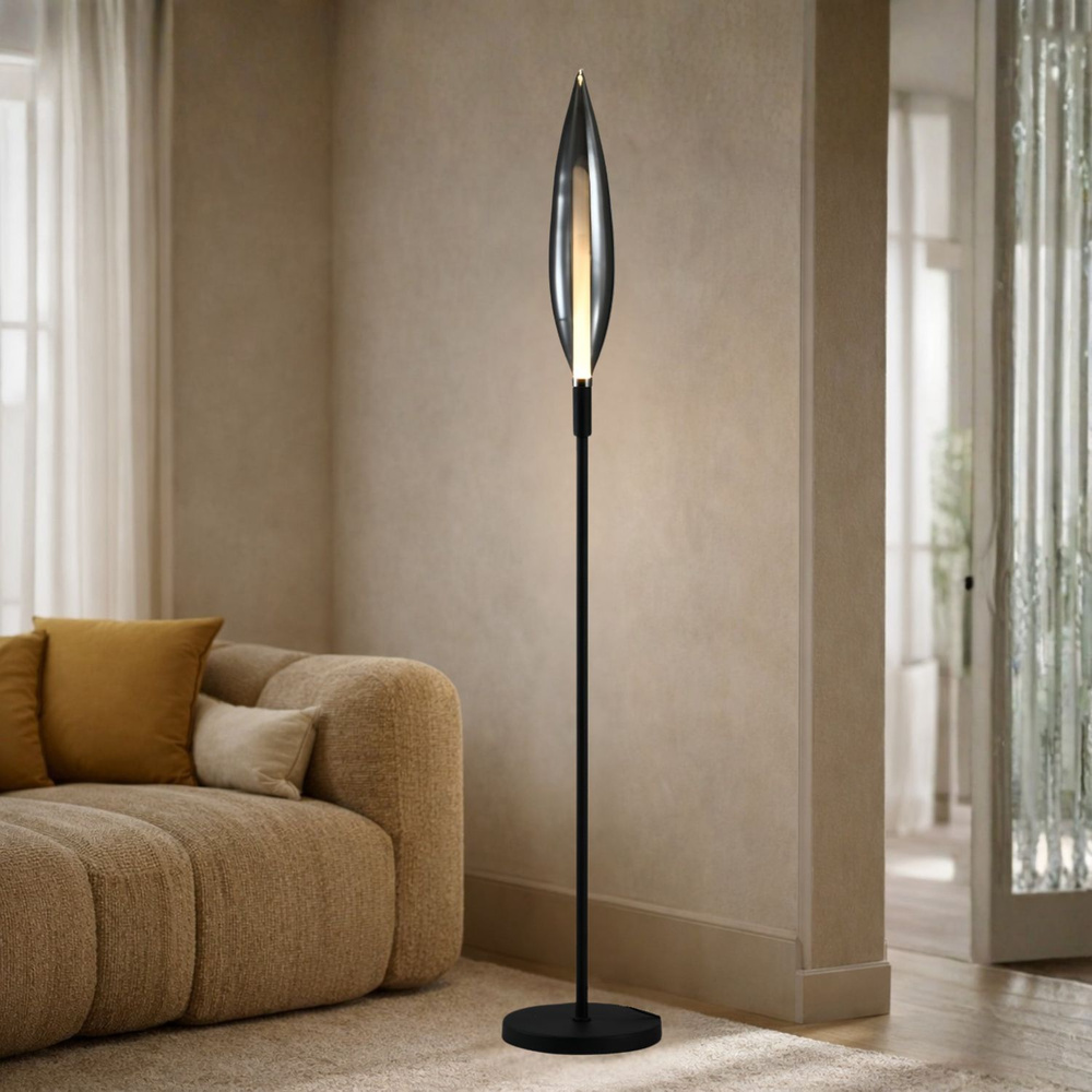 Lampa podłogowa Nordic szara szklany klosz dymiony nowoczesna ...