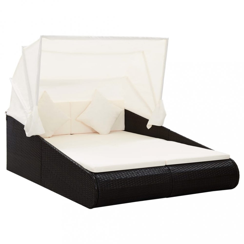 Zahradní postel se skládací střechou polyratan Dekorhome Černá