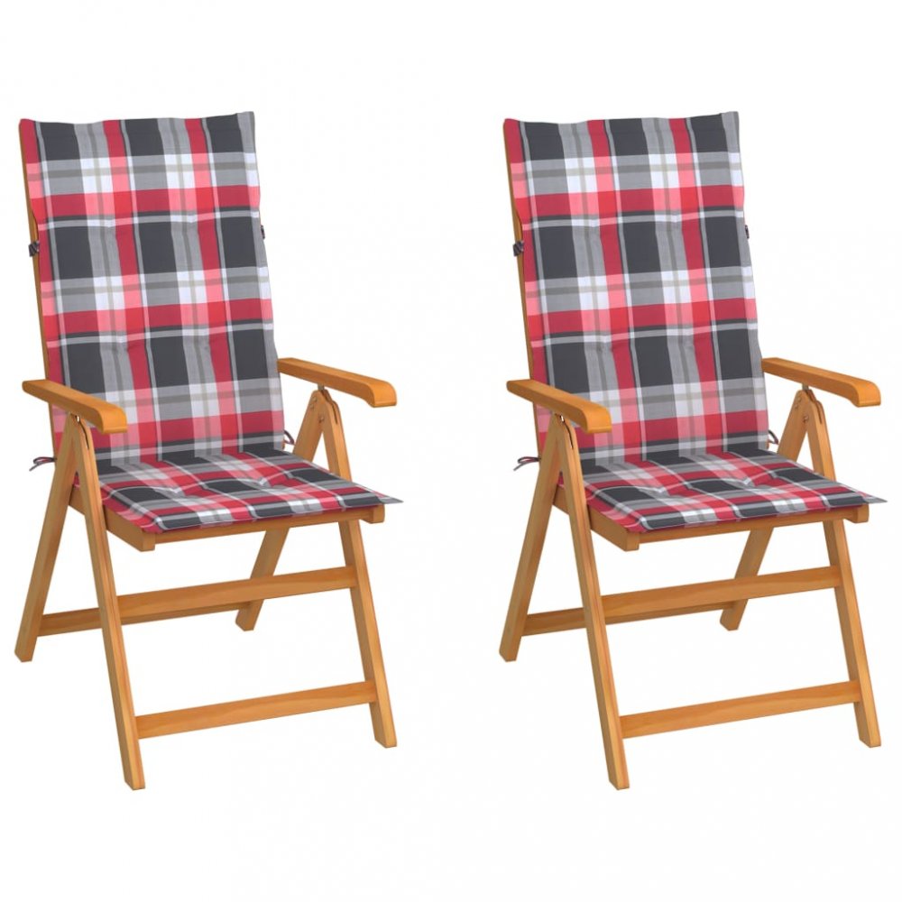 Zahradní židle 2 ks teak / látka Dekorhome Bílá / červená