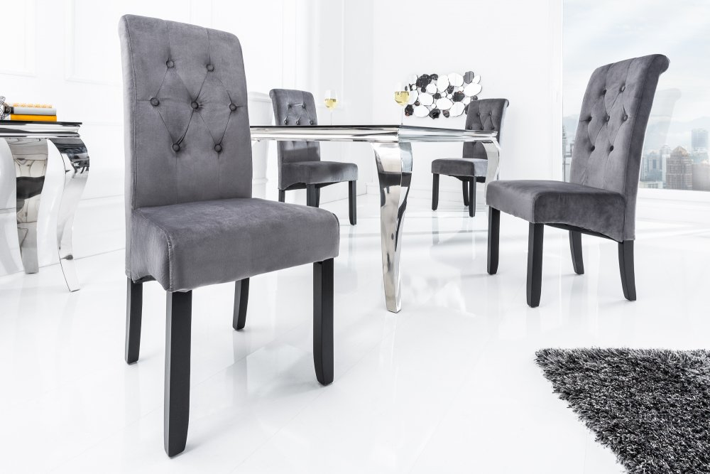 E-shop Chesterfield jídelní židle 2 ks DOLON  Šedá / černá,Chesterfield jídelní židle 2 ks DOLON  Šedá / černá