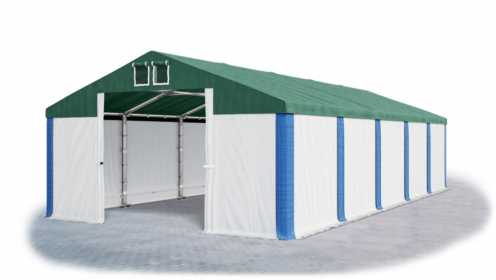 Garážový stan 6x8x3m střecha PVC 560g/m2 boky PVC 500g/m2 konstrukce ZIMA Bílá Zelená Modré,Garážový
