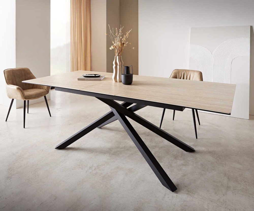 Jedálenský stôl Edge 180-220x100 keramický travertín prírodný krížový