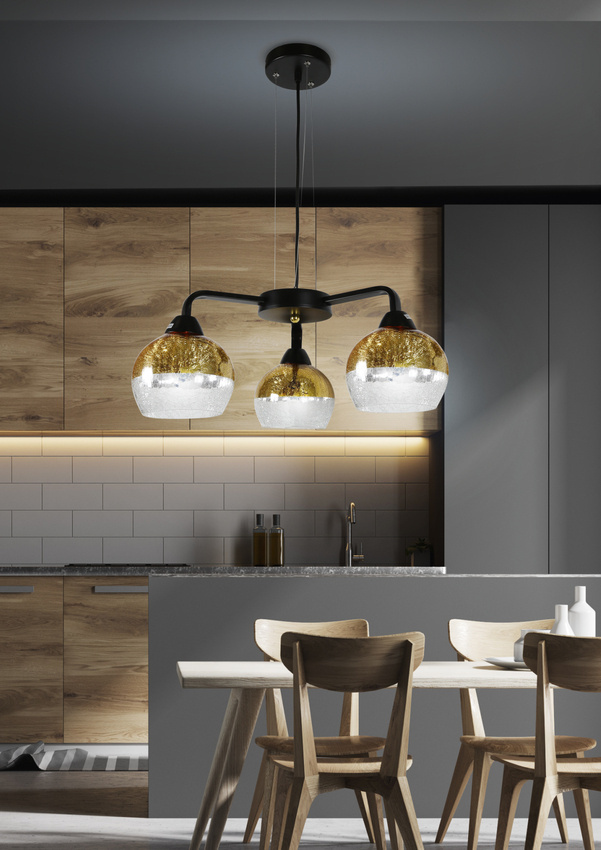 Čierno-zlatá závesná lampa, nastaviteľná, 3x60W, Cromina Gold