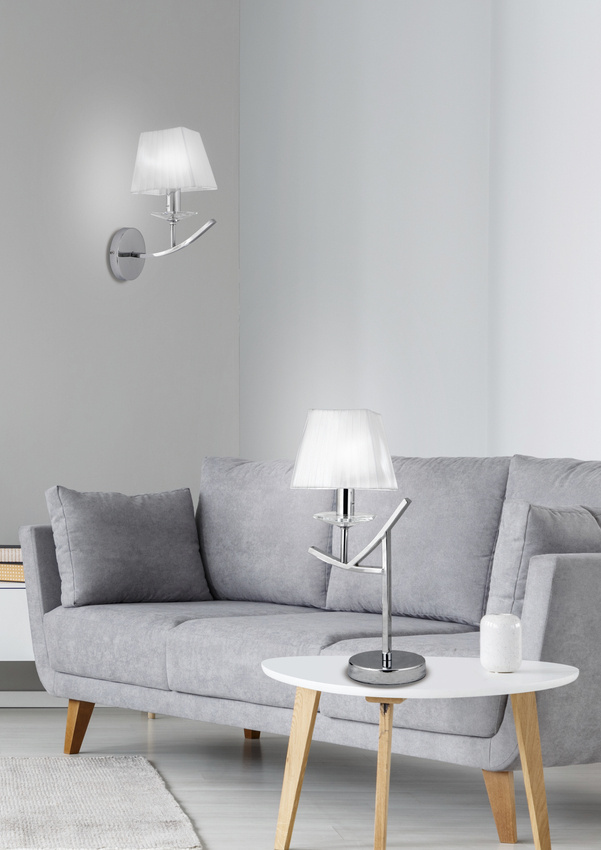 Chrómová nástenná lampa / biele organzové tienidlo 40W E14 Valencia