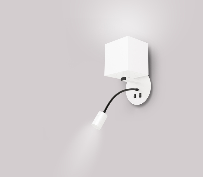 Bílá hotelová nástěnná lampa s LED čtecí lampou Magnum