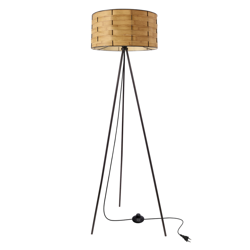 Stojaca lampa FIANA čierna 1x40W E27 tienidlo z prírodného čierneho borovicového dreva, moderné stojace osvetlenie do obývačky, spálne, kancelárie, dekoratívne osvetlenie