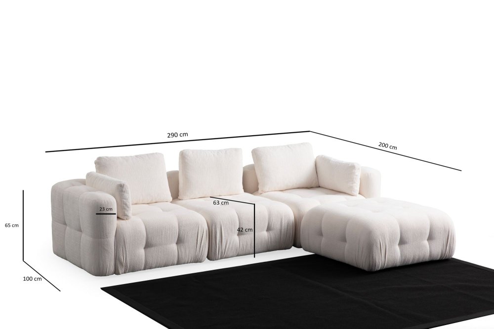 Rohová sedací souprava Amaris 3 Seater With Pouffe - White (obrázek 3)