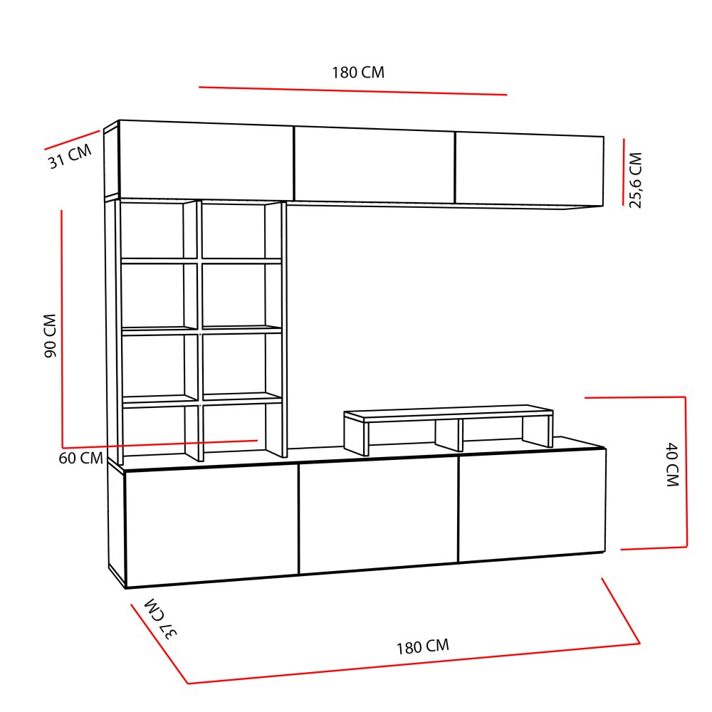 TV stěna / Sestava pod TV Sasa - Teak, Black (obrázek 3)