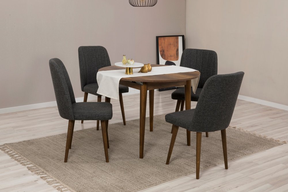 Jedálenský set s rozkladacím stolom a stoličkami (5 kusov) Vina 1053 - Anthracite, Walnut