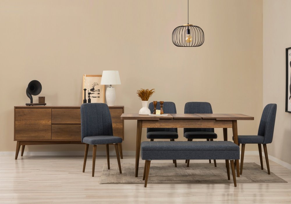 Set s rozkladacím stolom, stoličkami a konzolou (7 kusov) Vina 03 1048 - Walnut, Dark Blue