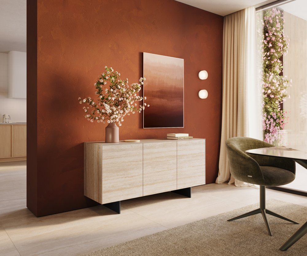 Komoda Cuor 150 cm keramika Laminam® Travertino Bianco krémovo biela 3