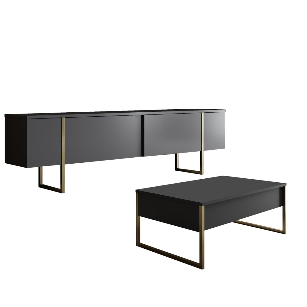Living Room Furniture Set Luxe Set - Anthracite, Gold (obrázek 3)