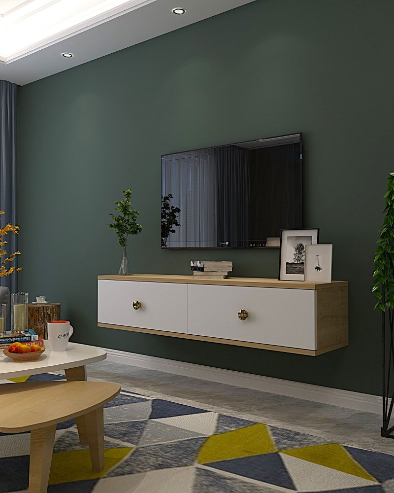 TV stolík Zuzu 120 - Sapphire Oak, White, Gold