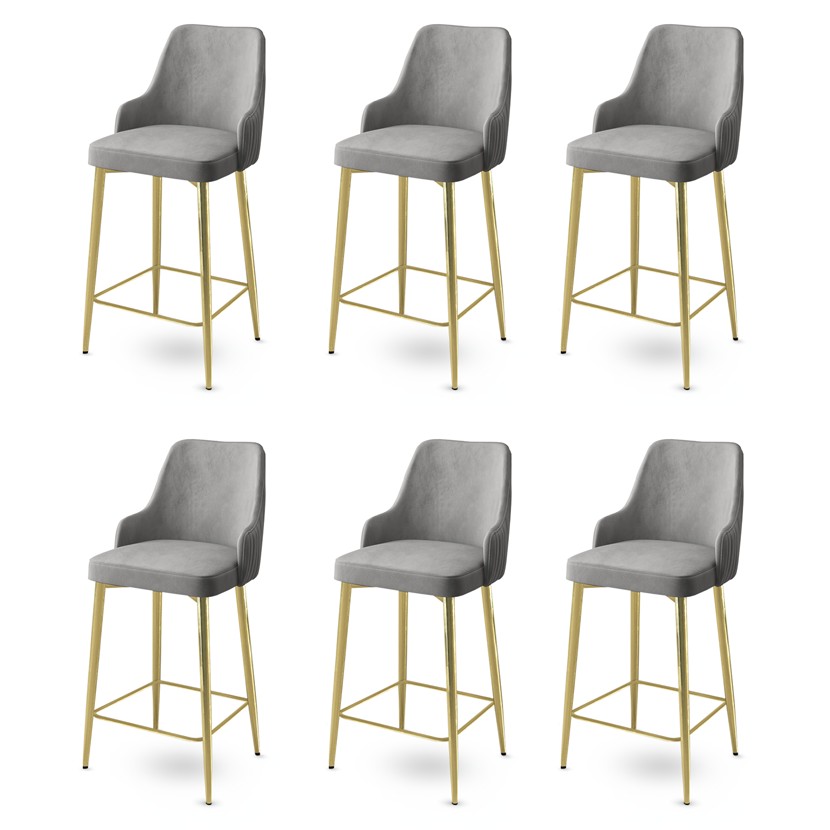 Bar Stool Set (6 Pieces) Enox - Grey, Gold