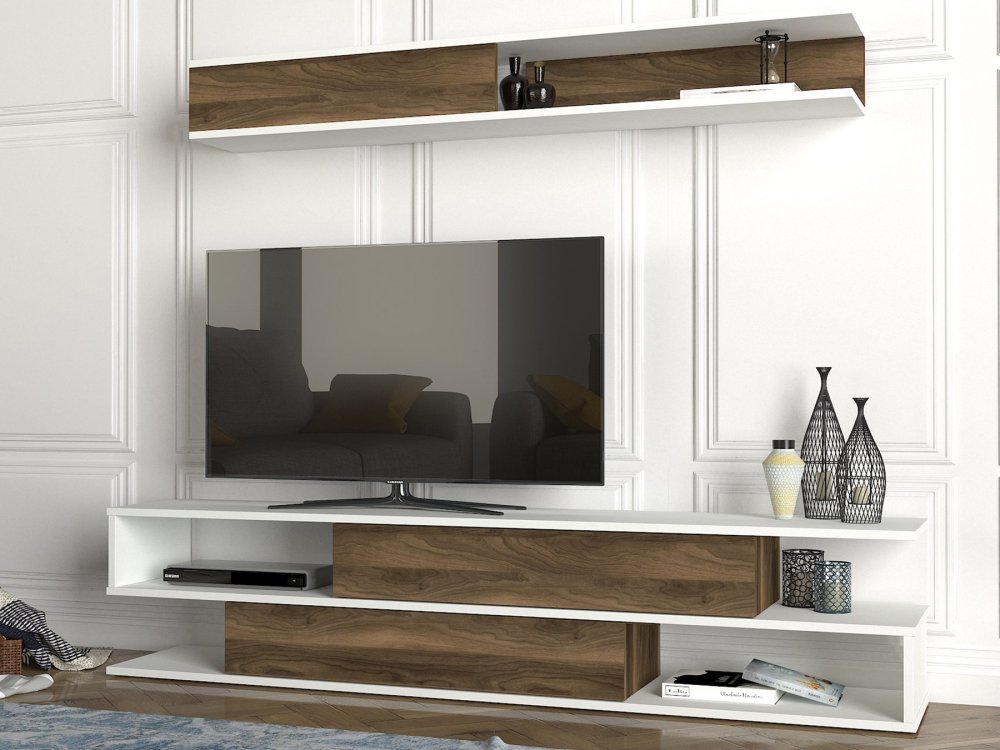 TV skrinka / Obývacia stena Manyetik - White, Walnut