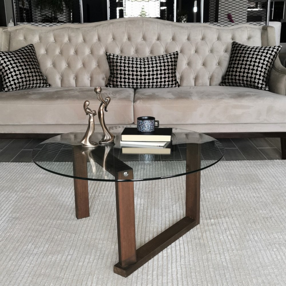 Konferenčný stolík Yuvarlak Cam Orta Sehpa S300