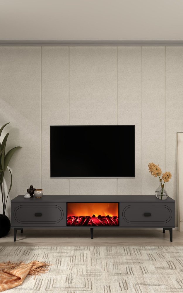 TV stolek Weny Bohem Fireplace - Anthracite (obrázek 6)