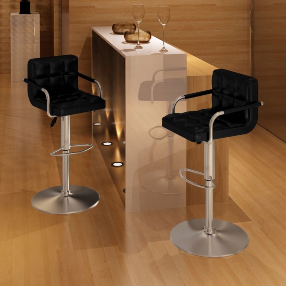 E-shop Barová židle 2 ks umělá kůže / chrom  Černá,Barová židle 2 ks umělá kůže / chrom  Černá