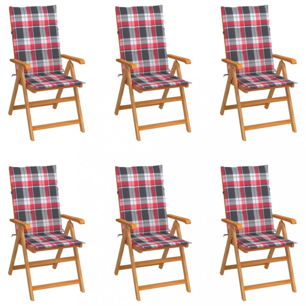 Záhradná stolička 6 ks teak / látka Dekorhome Červená / biela