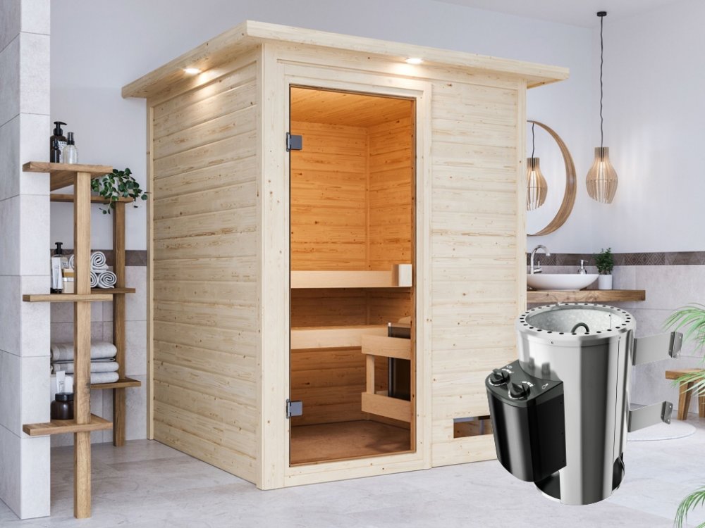 Levně Interiérová finská sauna 145 cm s kamny 3,6 kWc Dekorhome