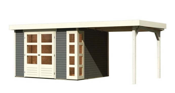 Drevený záhradný domček KERKO 5 s prístavkom 240 Lanitplast Sivá