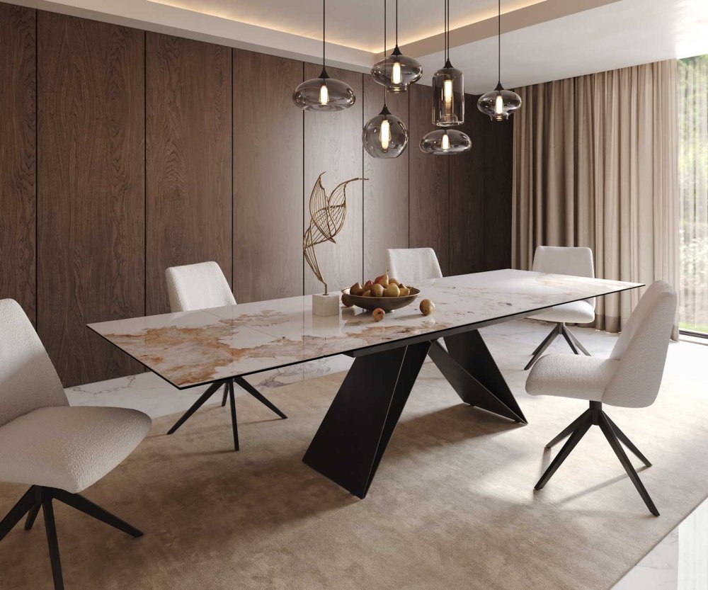 Jedálenský stôl Edge 200-300x100 keramický minas melange bielo-béžový