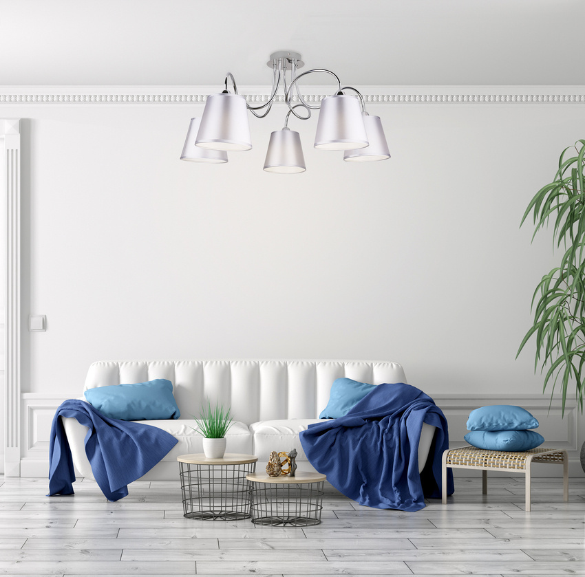 Chrómová stropná lampa 5x40W s látkovým tienidlom Luk