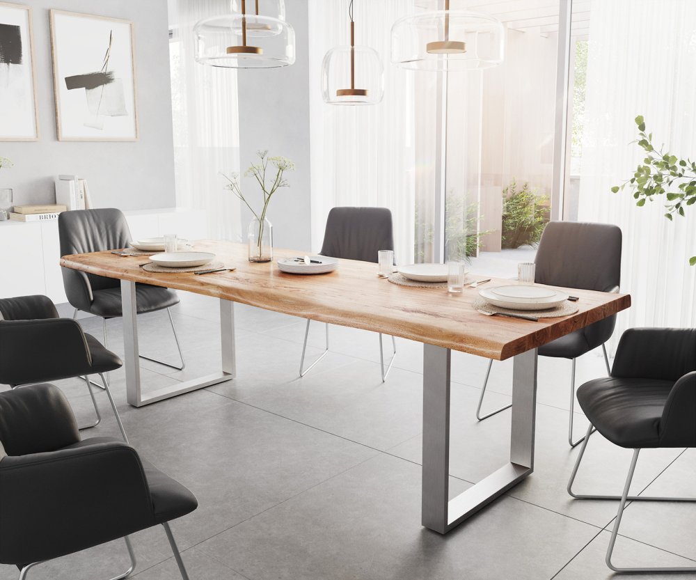 Jídelní stůl Edge 260x100 XL akácie přírodní nerezová ocel úzká