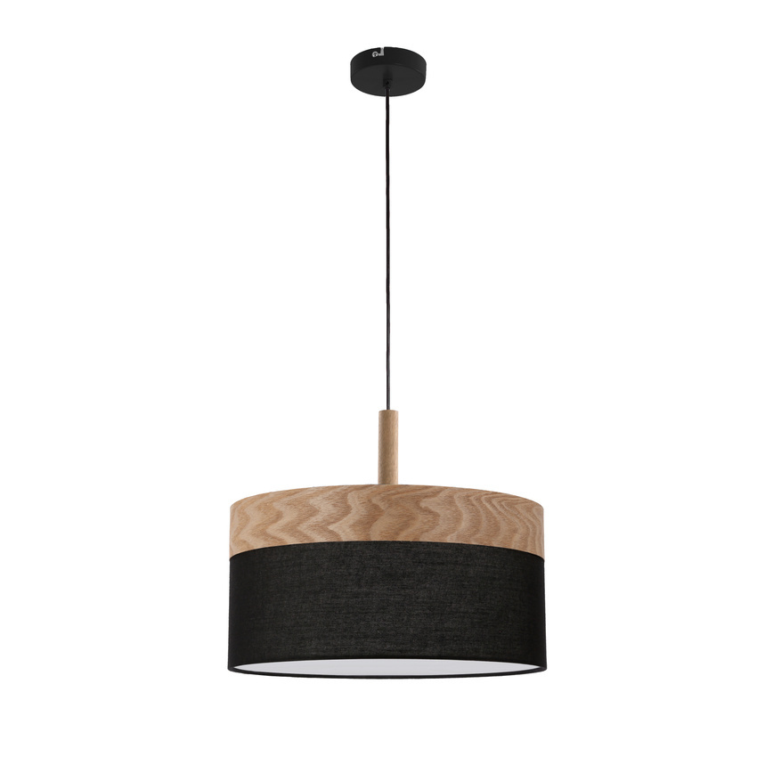 Závesná lampa Orto čierna + drevená 1x60W E27 tienidlo hnedá + čierna
