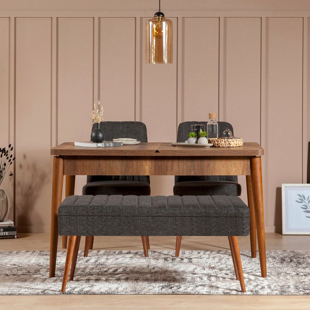 Jedálenský set s rozkladacím stolom a stoličkami (4 kusy) Vina 1053 - 3 - Anthracite, Walnut