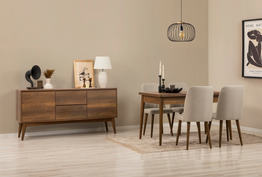 Set s rozkladacím stolom, stoličkami a konzolou (6 kusov) Vina 01 1005 - Walnut, Cream