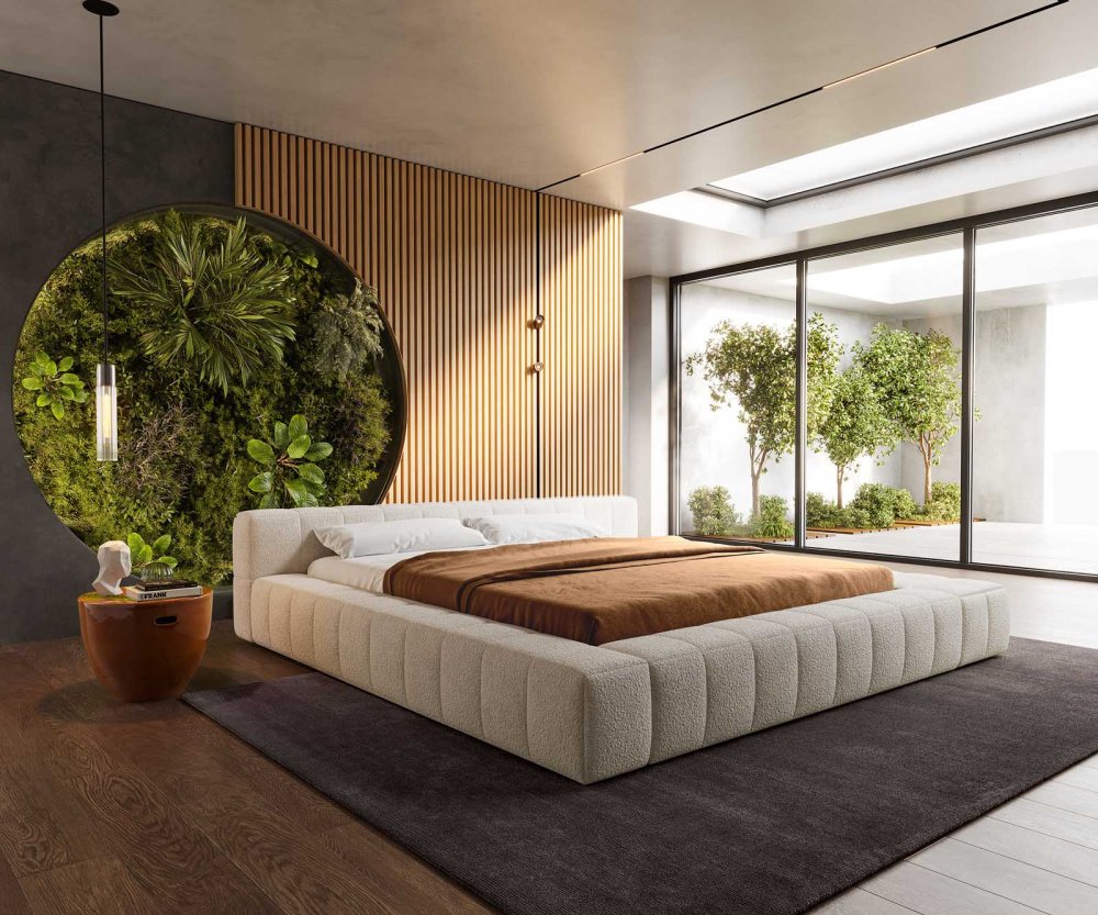 Čalúnená posteľ Espazio 180x200 cm bouclé krémovo biela s úložným