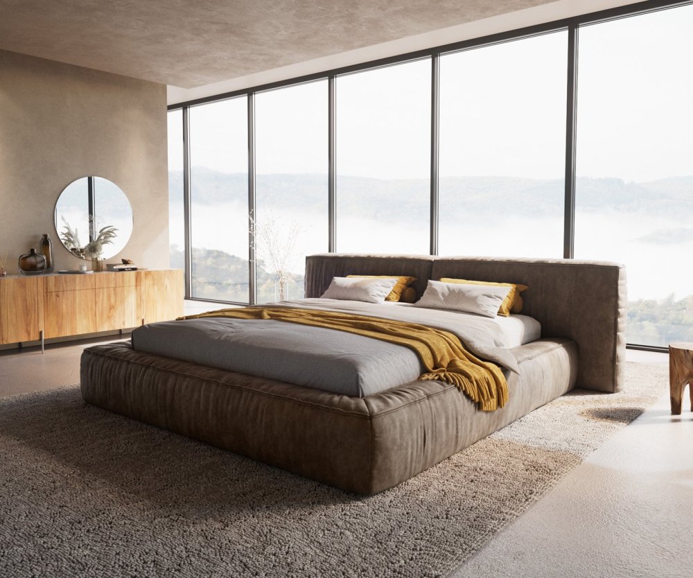 Čalúnená posteľ Coperti 180x200 cm mikrovlákno taupe vintage