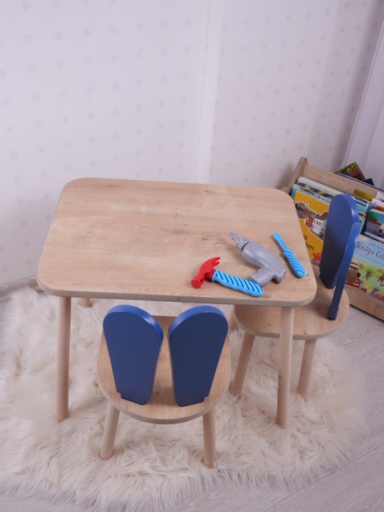 Kid's Table Set Bunny Two Chair Set - Blue, Brown