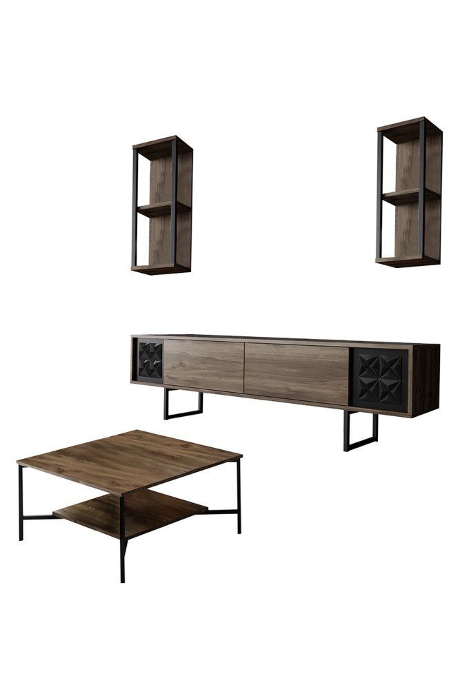 Living Room Furniture Set Black Line Set - Walnut, Black (obrázek 3)