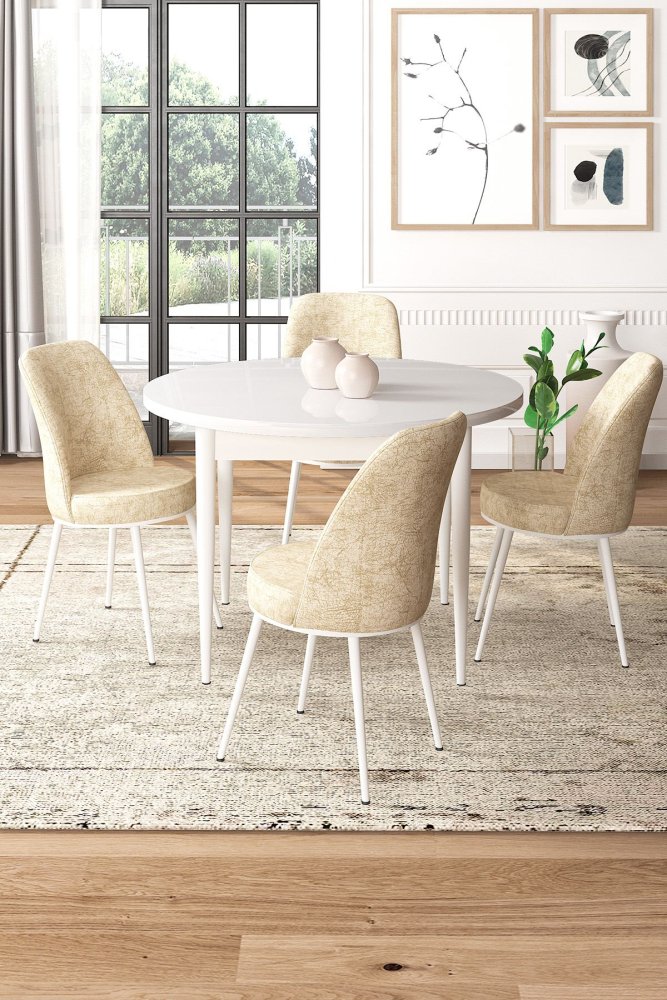 Dining Table & Chairs Set (5 Pieces) Tor - White, Cream