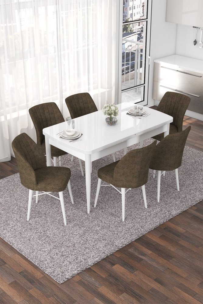 Extendable Dining Table & Chairs Set (7 Pieces) Nef - White, Brown