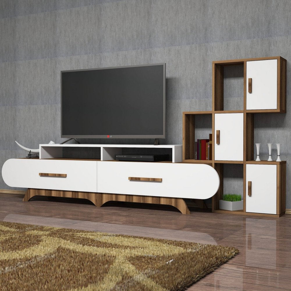 TV skrinka / Obývacia stena Flora S - Walnut, White