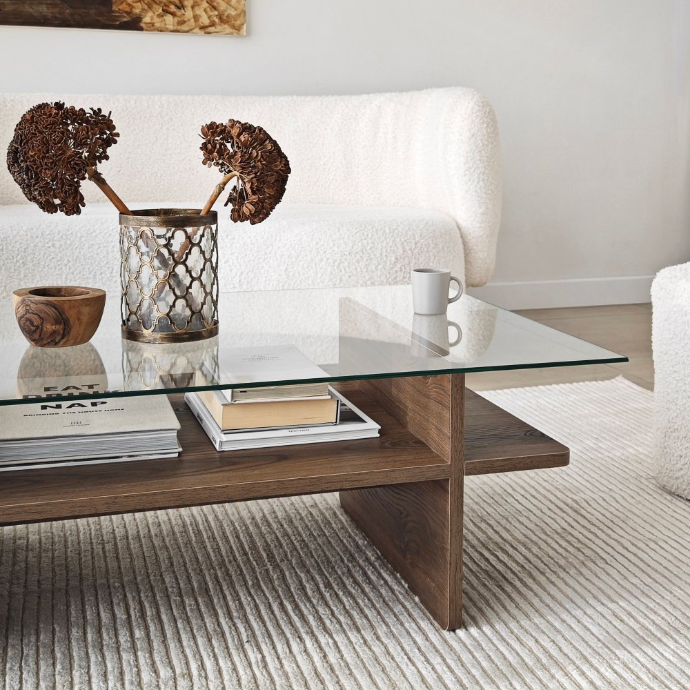 Konferenční stolek Saga Rectangle - Walnut, Transparent (obrázek 5)
