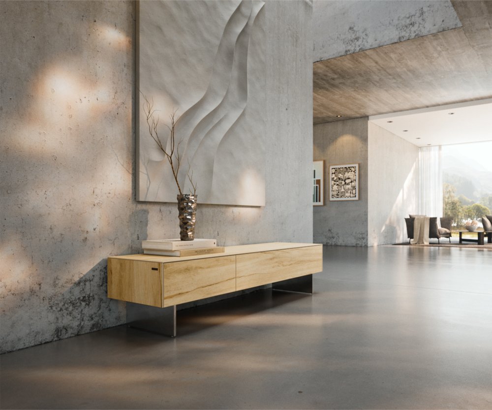 TV stolík Cuor 150 cm keramika Laminam® Sabbia dubová farba 1 výklopné